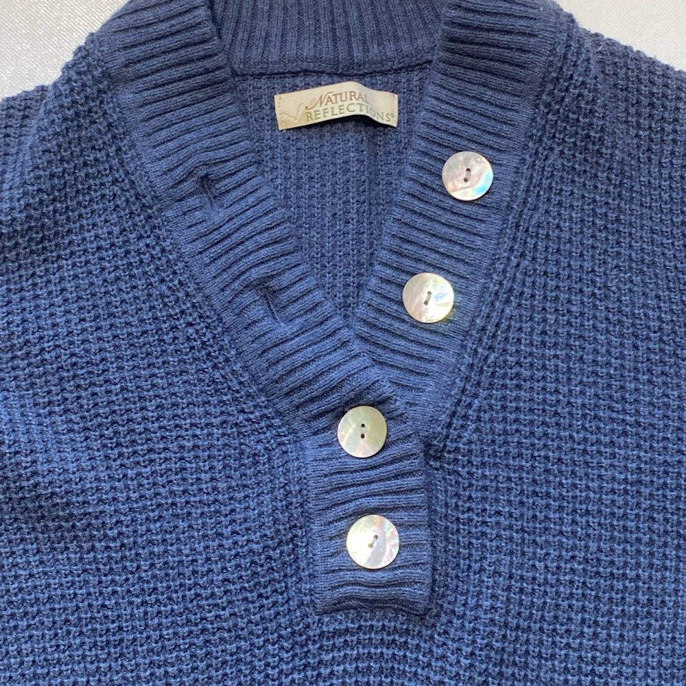 GOOD- Size S Women’s Natural Reflections 1/4 Button Pullover Sweater Cotton Navy - Picture 4 of 8
